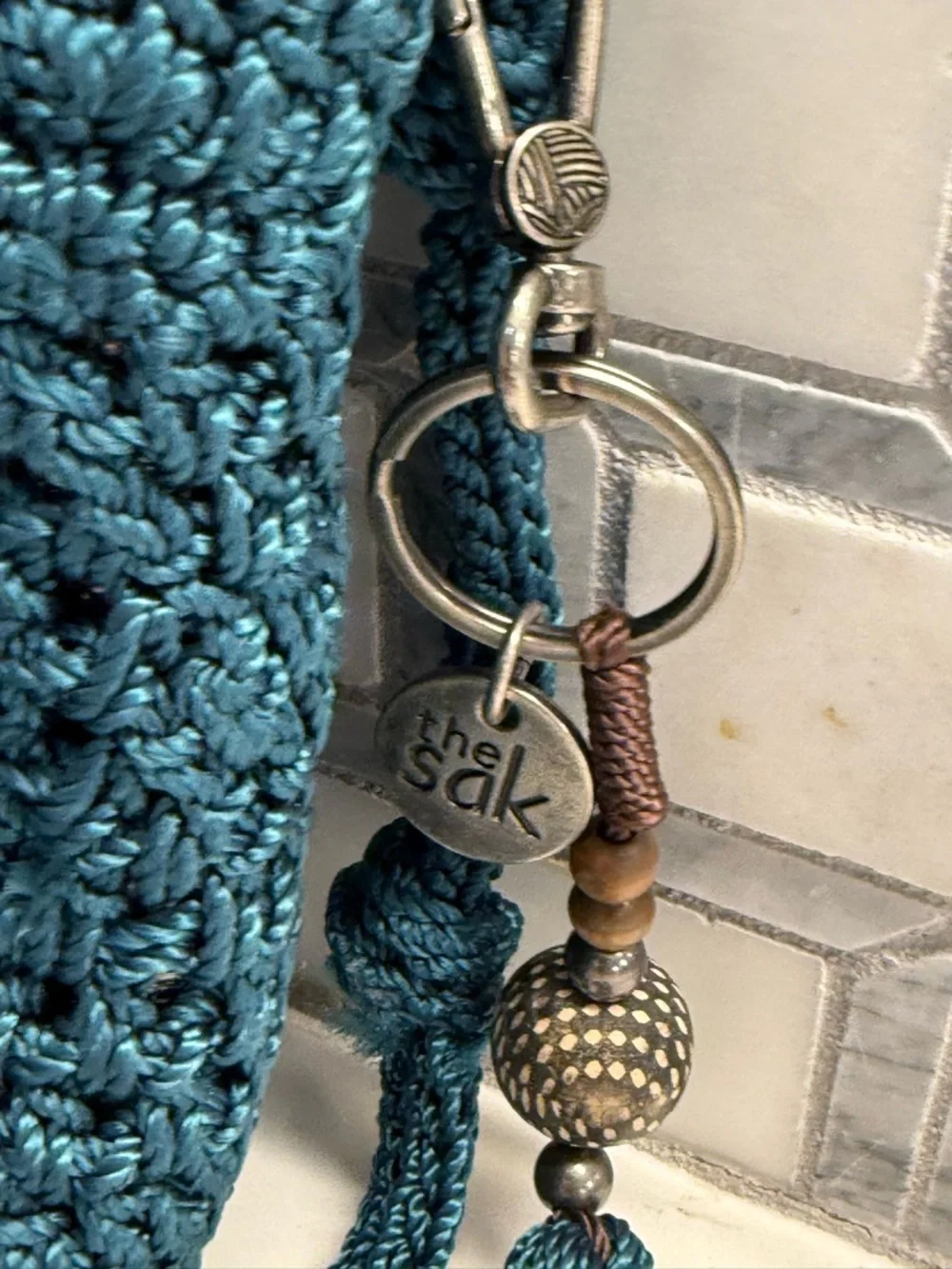The Sak…Handmade Teal Crochet Crossbody Bag with Tassel - Picture 4 of 7
